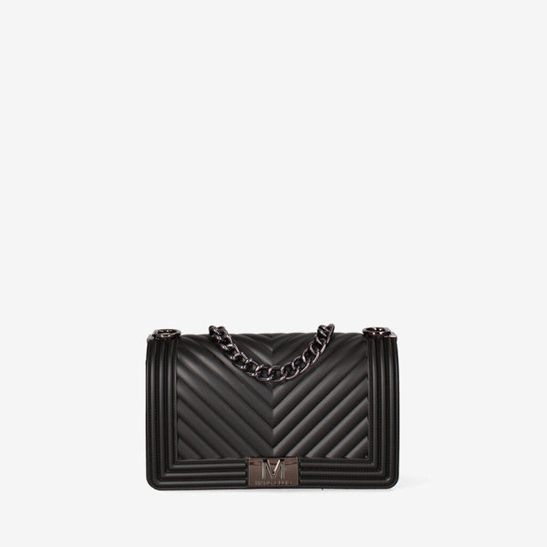 Black Quilted Shoulder Bag with Chain Detail