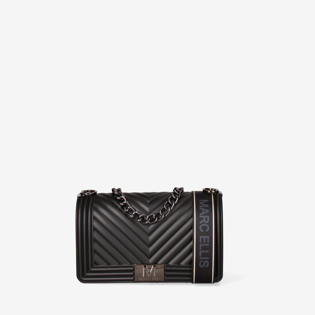 Black Quilted Shoulder Bag with Chain Detail