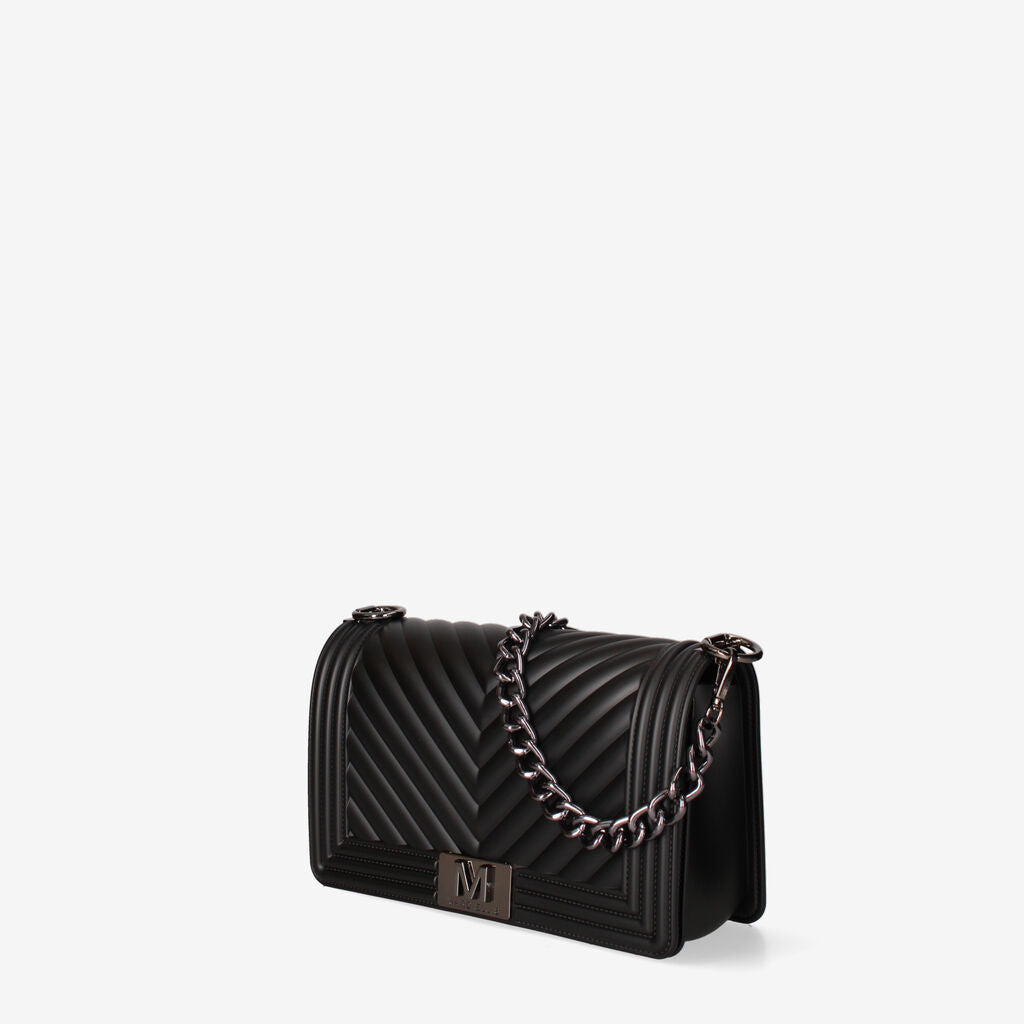 Black Quilted Shoulder Bag with Chain Detail
