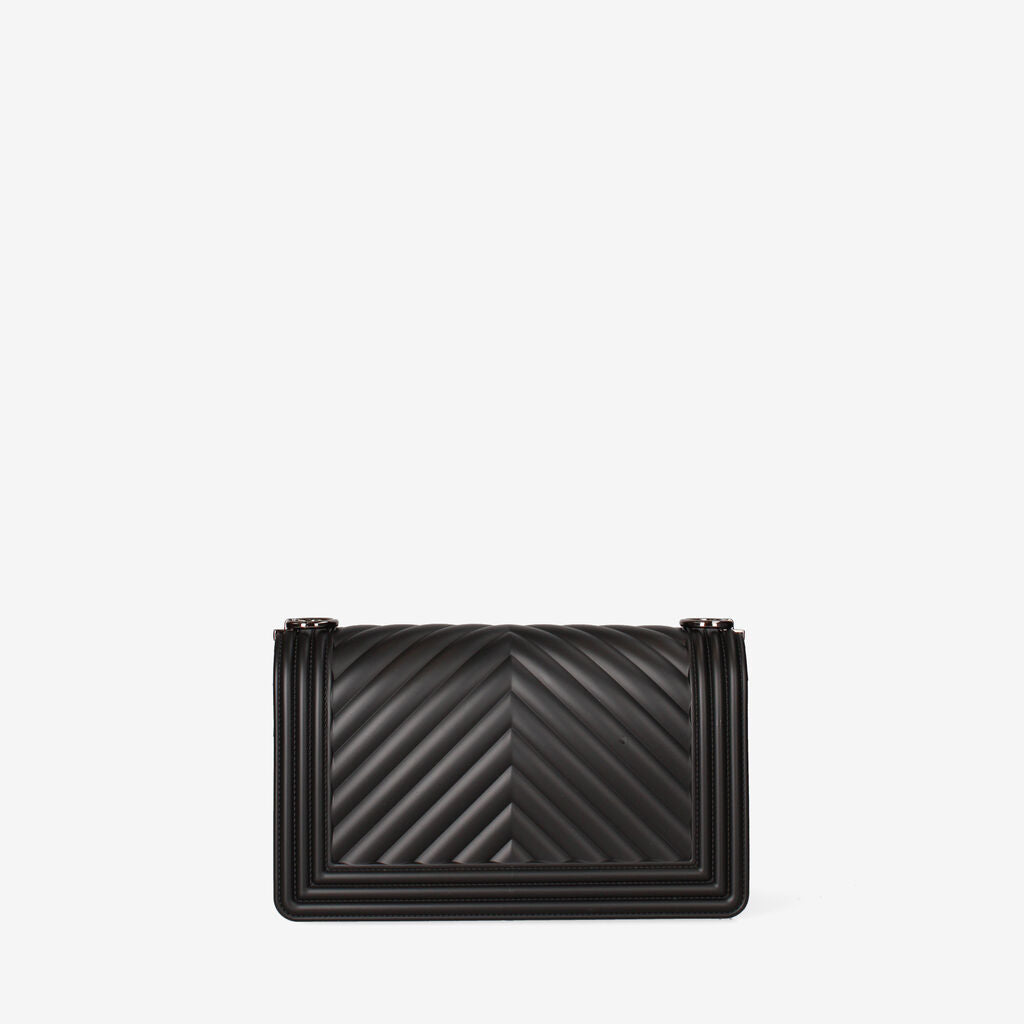 Black Quilted Shoulder Bag with Chain Detail