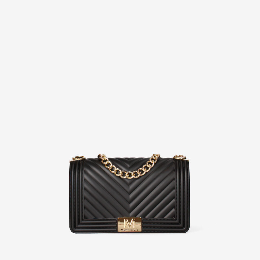 Black Quilted Shoulder Bag with Chain Detail