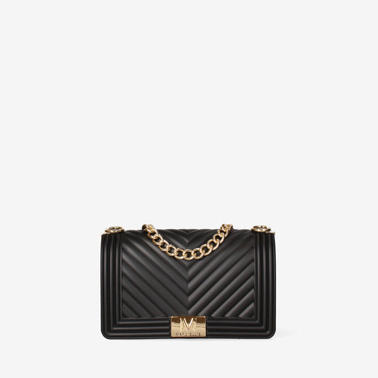 Black Quilted Shoulder Bag with Chain Detail