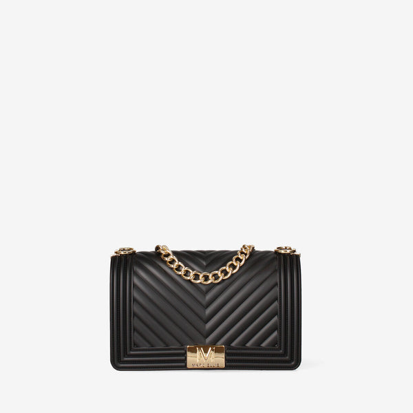 Black Quilted Shoulder Bag with Chain Detail