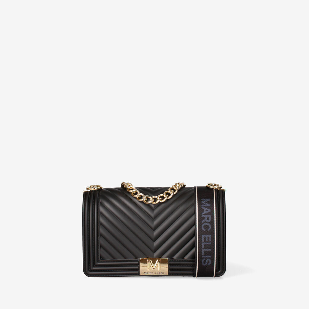 Black Quilted Shoulder Bag with Chain Detail