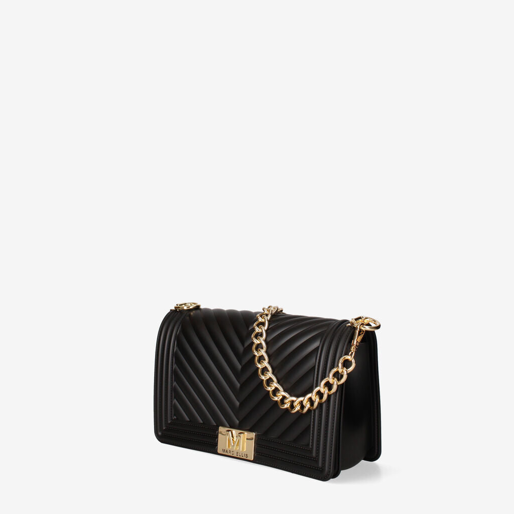 Black Quilted Shoulder Bag with Chain Detail