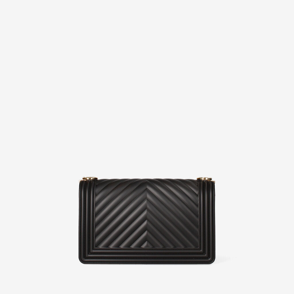Black Quilted Shoulder Bag with Chain Detail