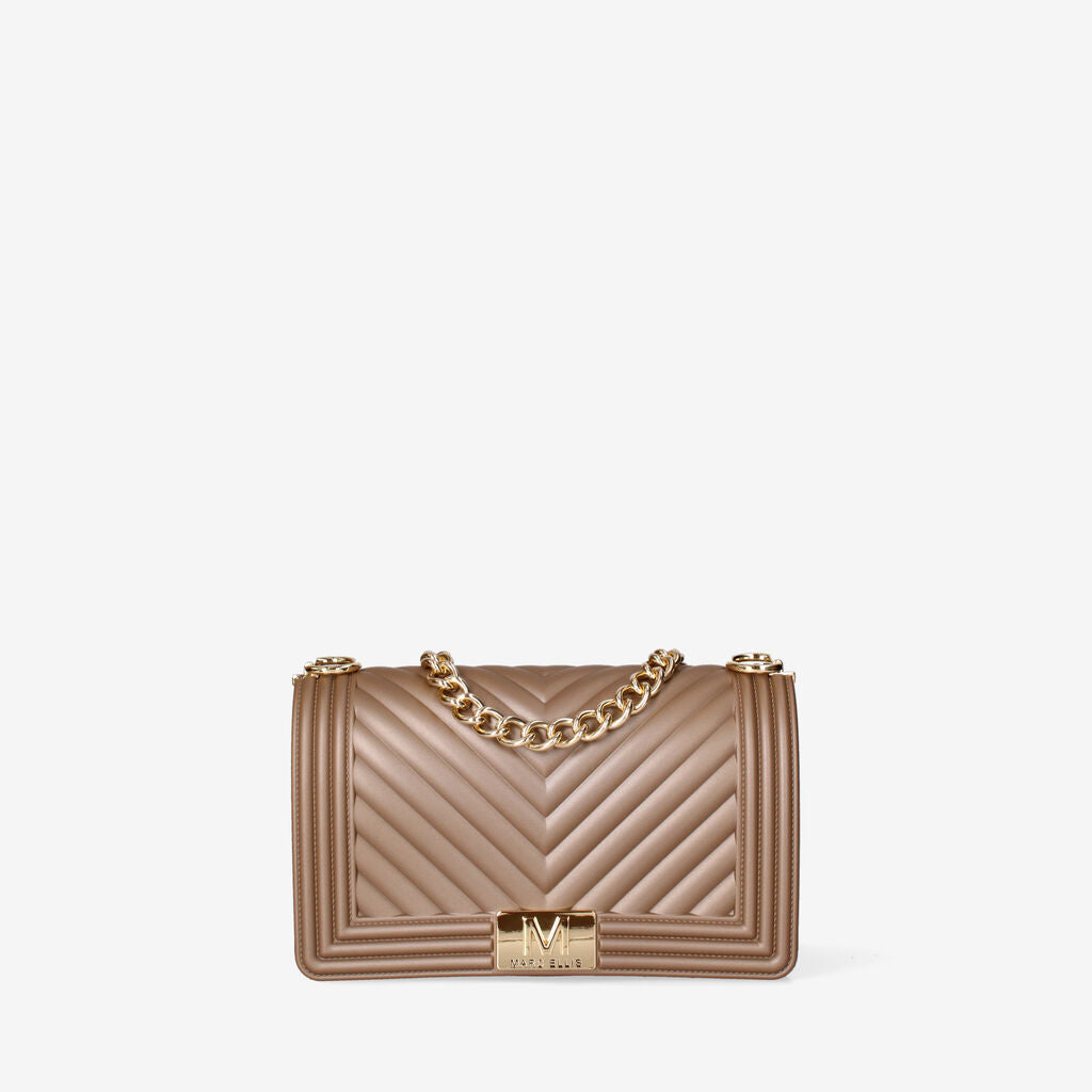 Nude Quilted Shoulder Bag with Chain Accent