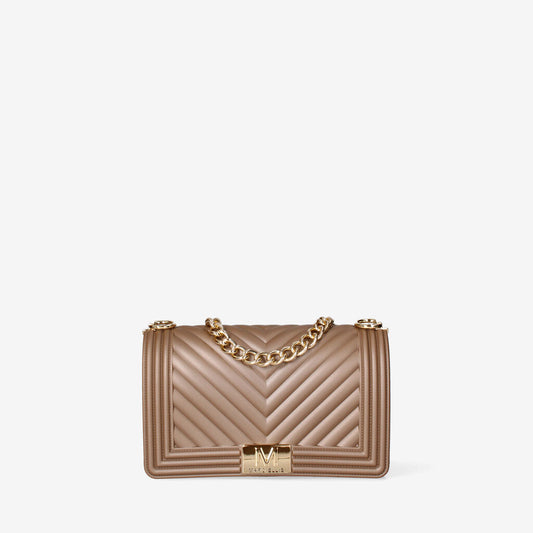 Nude Quilted Shoulder Bag with Chain Accent