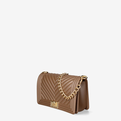 Nude Quilted Shoulder Bag with Chain Accent