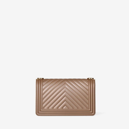 Nude Quilted Shoulder Bag with Chain Accent