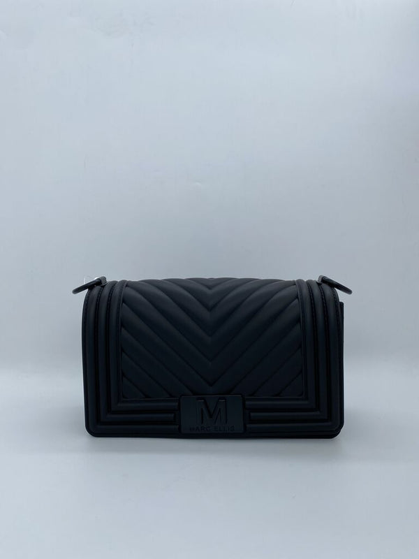 Black Quilted Crossbody Bag with Chevron Detail