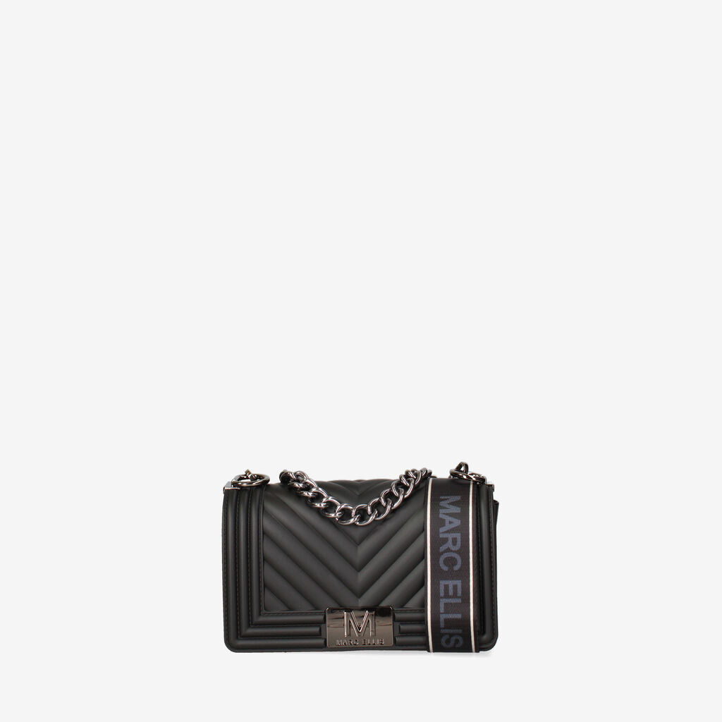 Black Quilted Crossbody Bag with Chain Strap