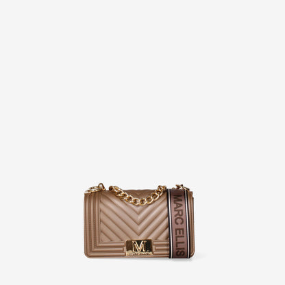 Taupe Quilted Leather Crossbody Bag with Chain Strap