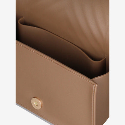 Taupe Quilted Leather Crossbody Bag with Chain Strap