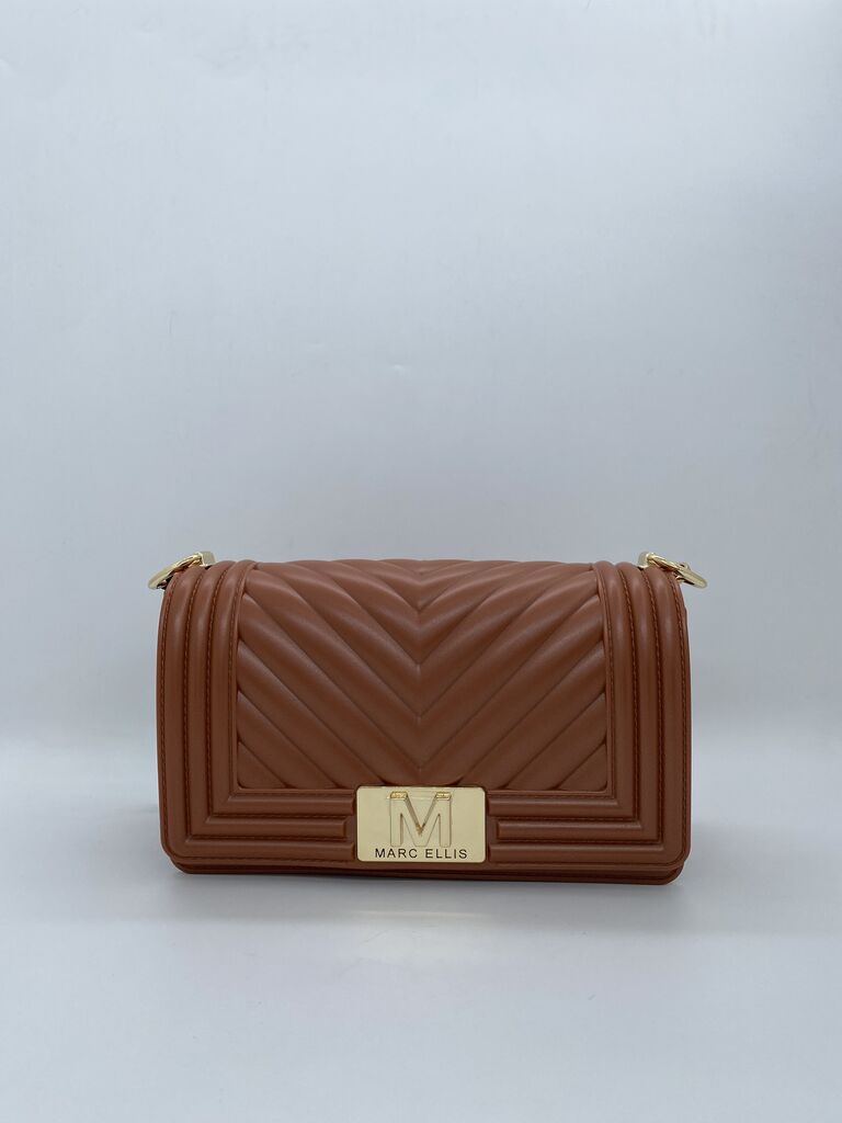 Brown Quilted Crossbody Bag with Gold Accents