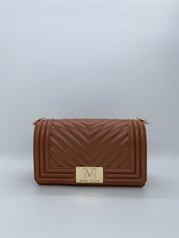 Brown Quilted Crossbody Bag with Gold Accents