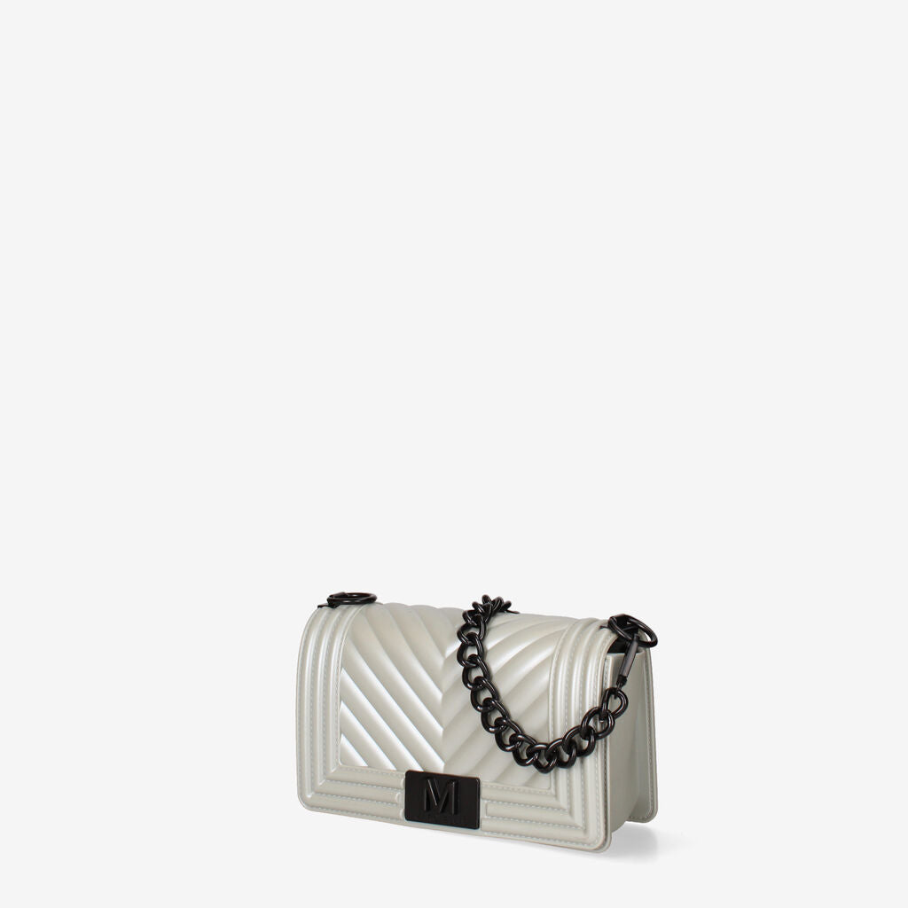 Silver Quilted Crossbody Bag with Chain Strap