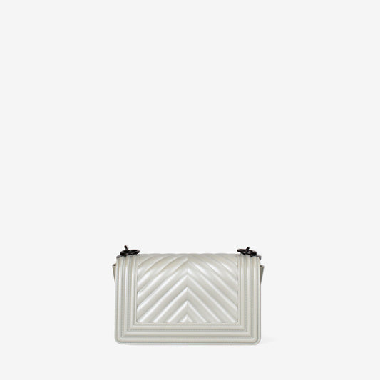 Silver Quilted Crossbody Bag with Chain Strap