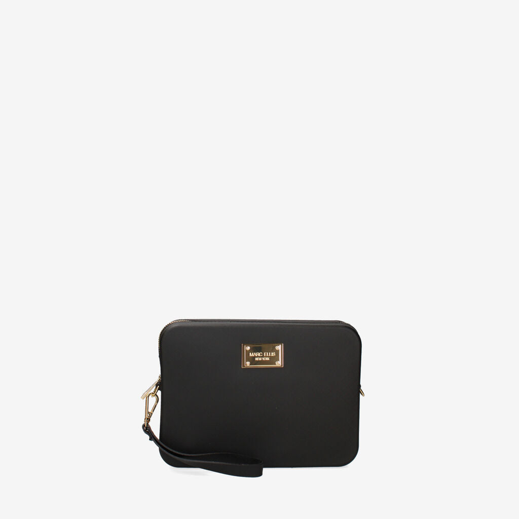 Black Structured Clutch with Gold Accent