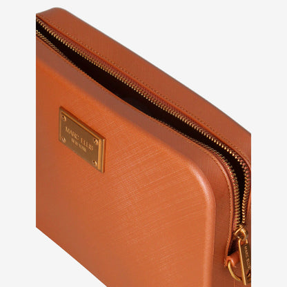 Camel Textured Clutch with Wrist Strap