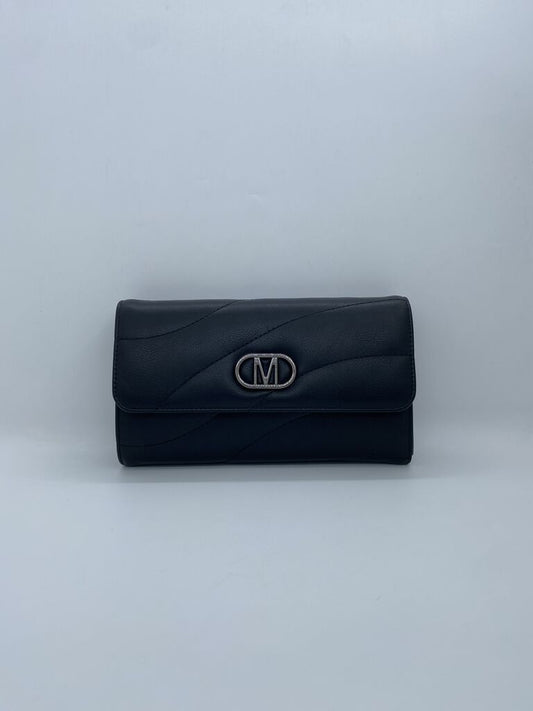 Black Leather Clutch with Metallic Accent