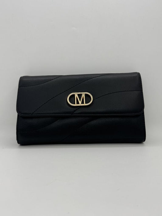 Black Quilted Leather Clutch with Logo