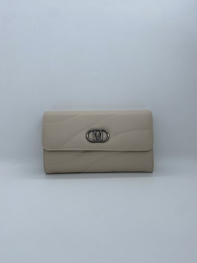 Beige Quilted Clutch with Metal Logo Accent