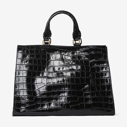 Black Croc-Embossed Tote Bag with Structured Handles