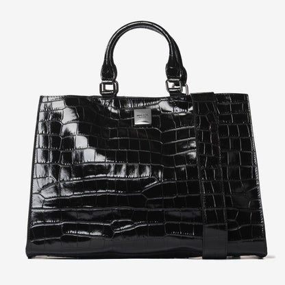 Black Embossed Tote Bag with Glossy Finish