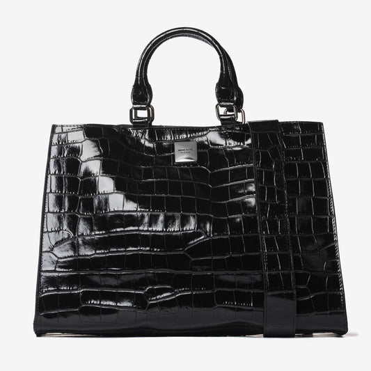 Black Embossed Tote Bag with Glossy Finish