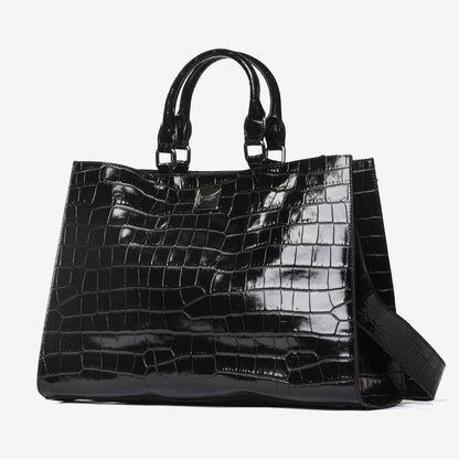 Black Embossed Tote Bag with Glossy Finish