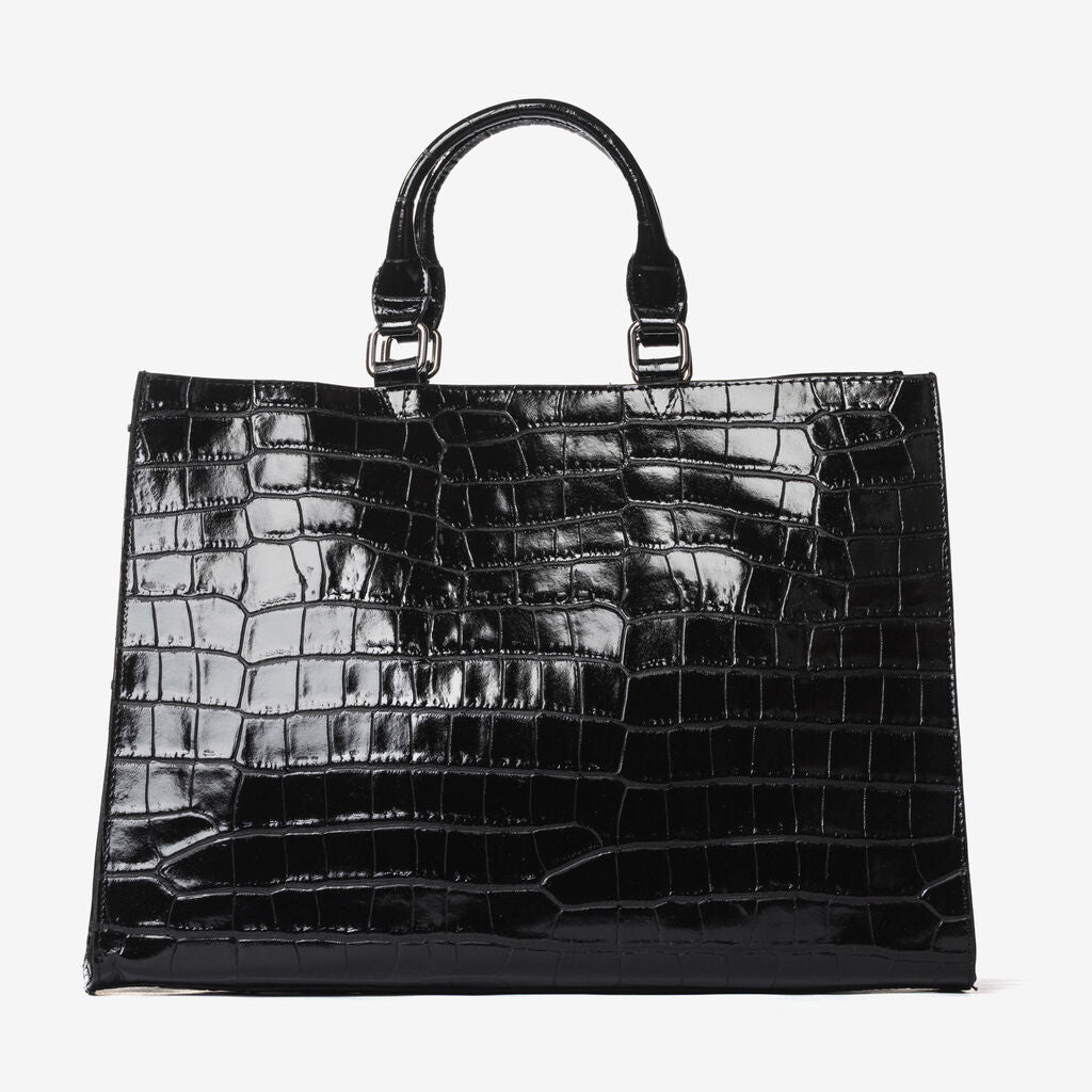 Black Embossed Tote Bag with Glossy Finish