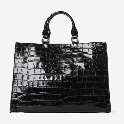 Black Embossed Tote Bag with Glossy Finish