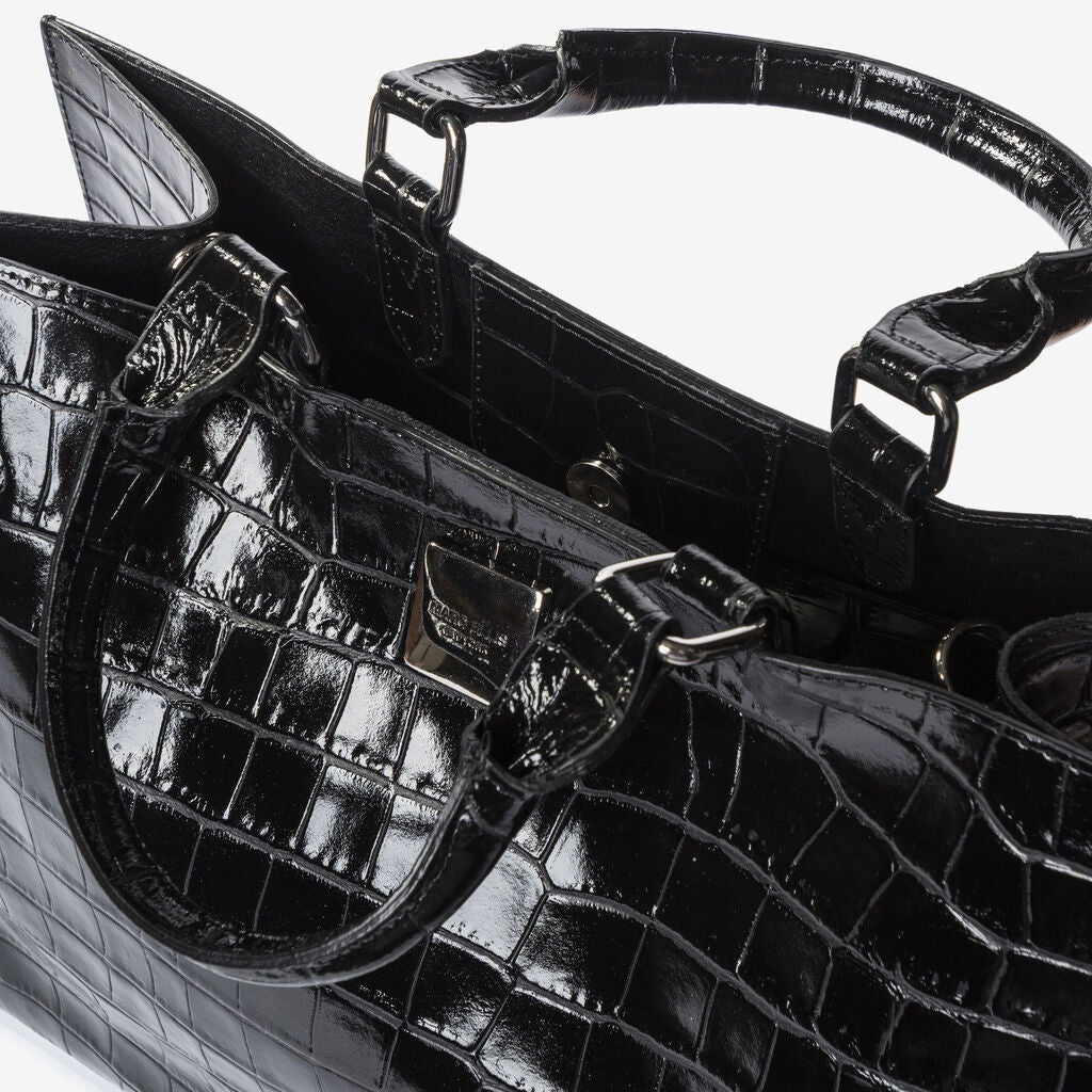 Black Embossed Tote Bag with Glossy Finish