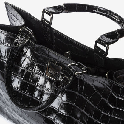 Black Embossed Tote Bag with Glossy Finish