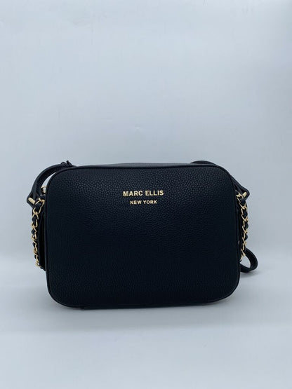Black Textured Crossbody Bag with Chain Detail