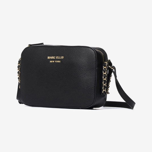 Black Textured Crossbody Bag with Chain Detail