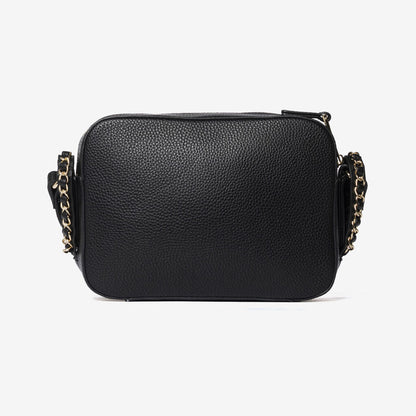Black Textured Crossbody Bag with Chain Detail