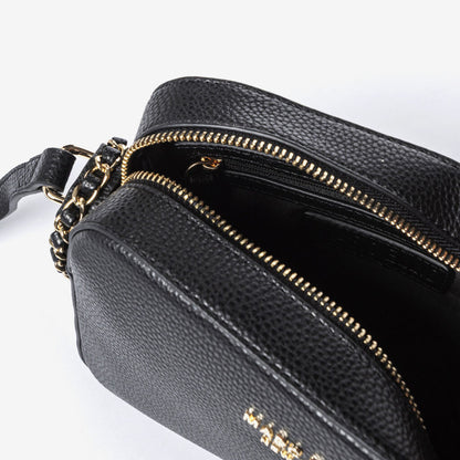 Black Textured Crossbody Bag with Chain Detail