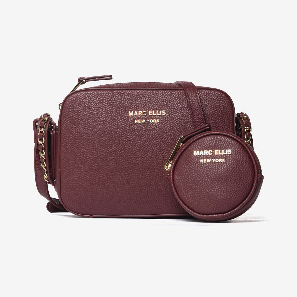 Burgundy Textured Crossbody Bag with Detachable Pouch