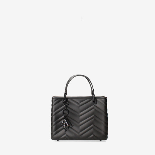 Black Quilted Tote Bag with Key Charm