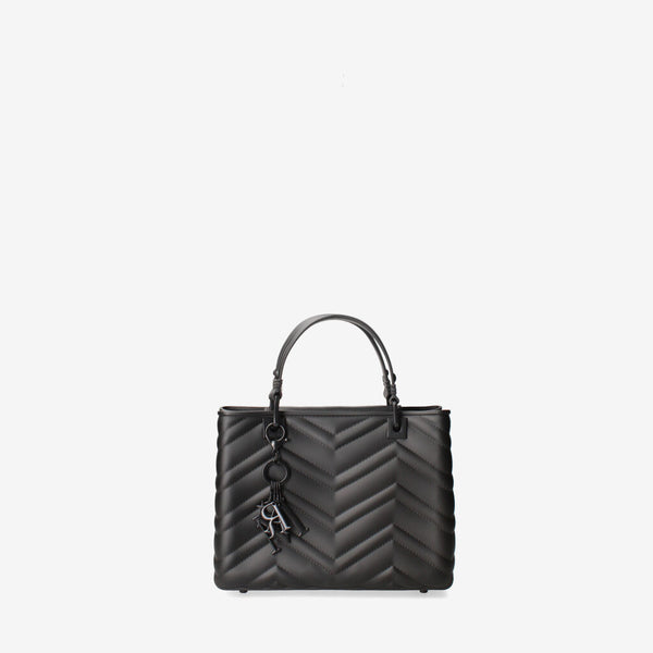 Black Quilted Tote Bag with Key Charm