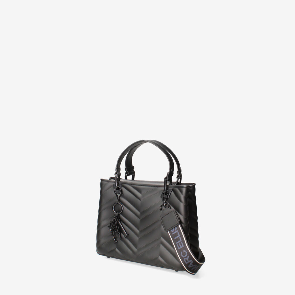 Black Quilted Tote Bag with Key Charm