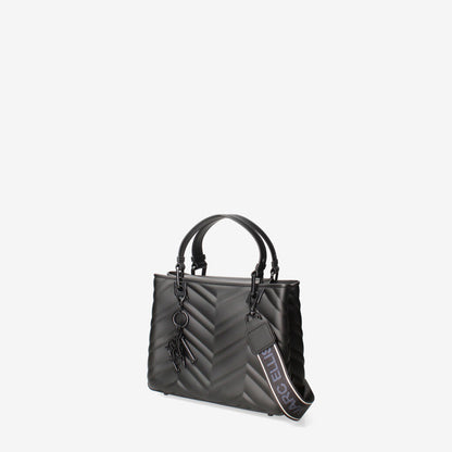 Black Quilted Tote Bag with Key Charm