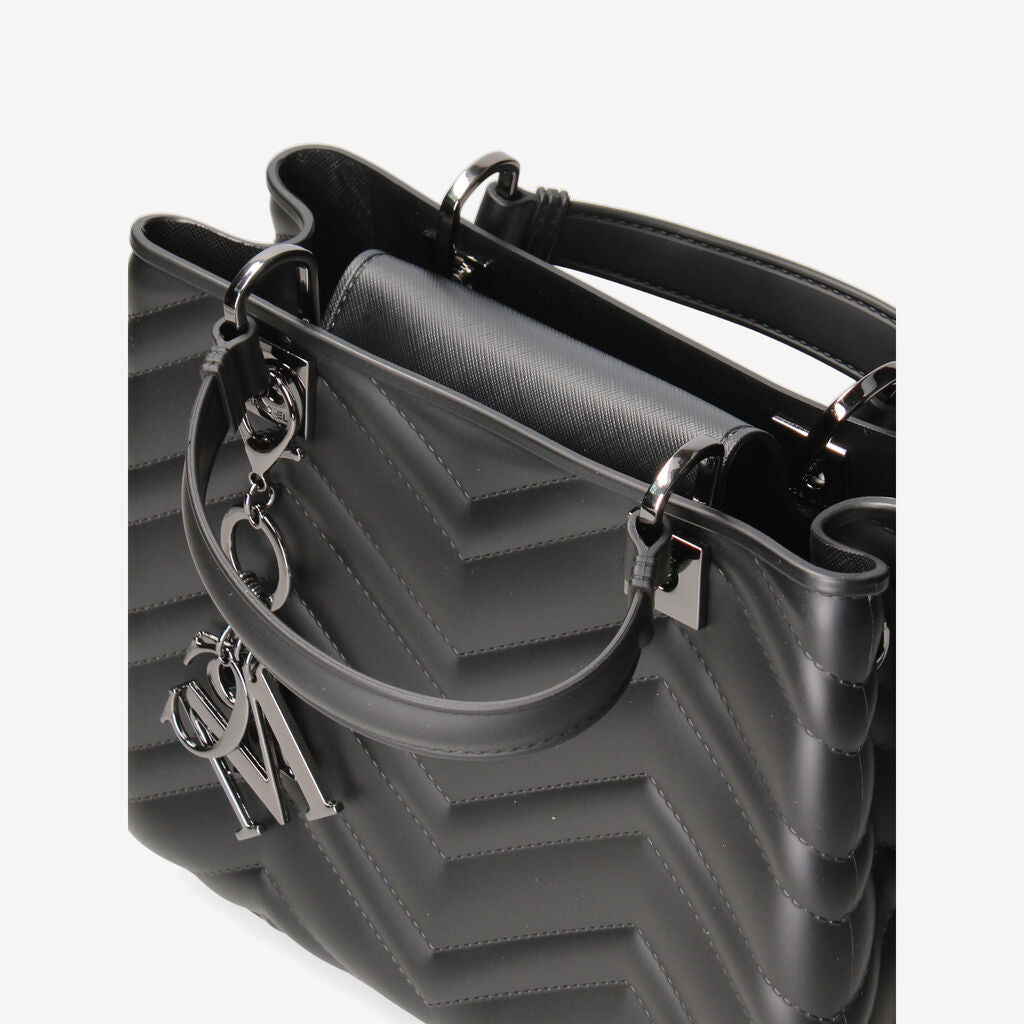 Black Quilted Tote Bag with Key Charm