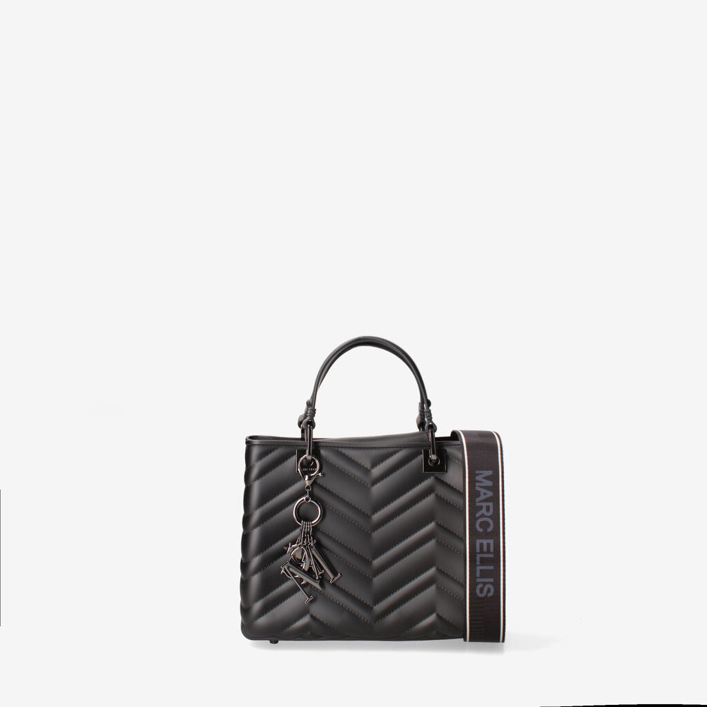 Black Quilted Handbag with Logo Strap