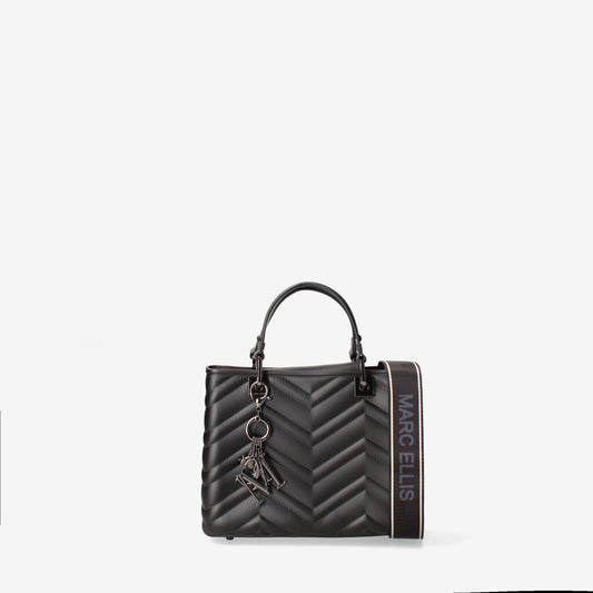 Black Quilted Handbag with Logo Strap