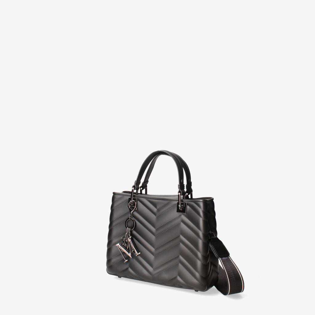 Black Quilted Handbag with Logo Strap