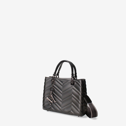 Black Quilted Handbag with Logo Strap