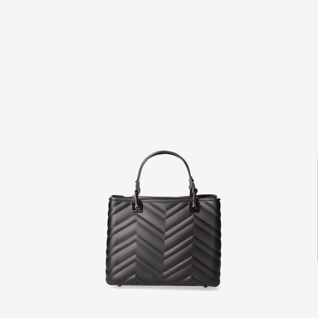 Black Quilted Handbag with Logo Strap